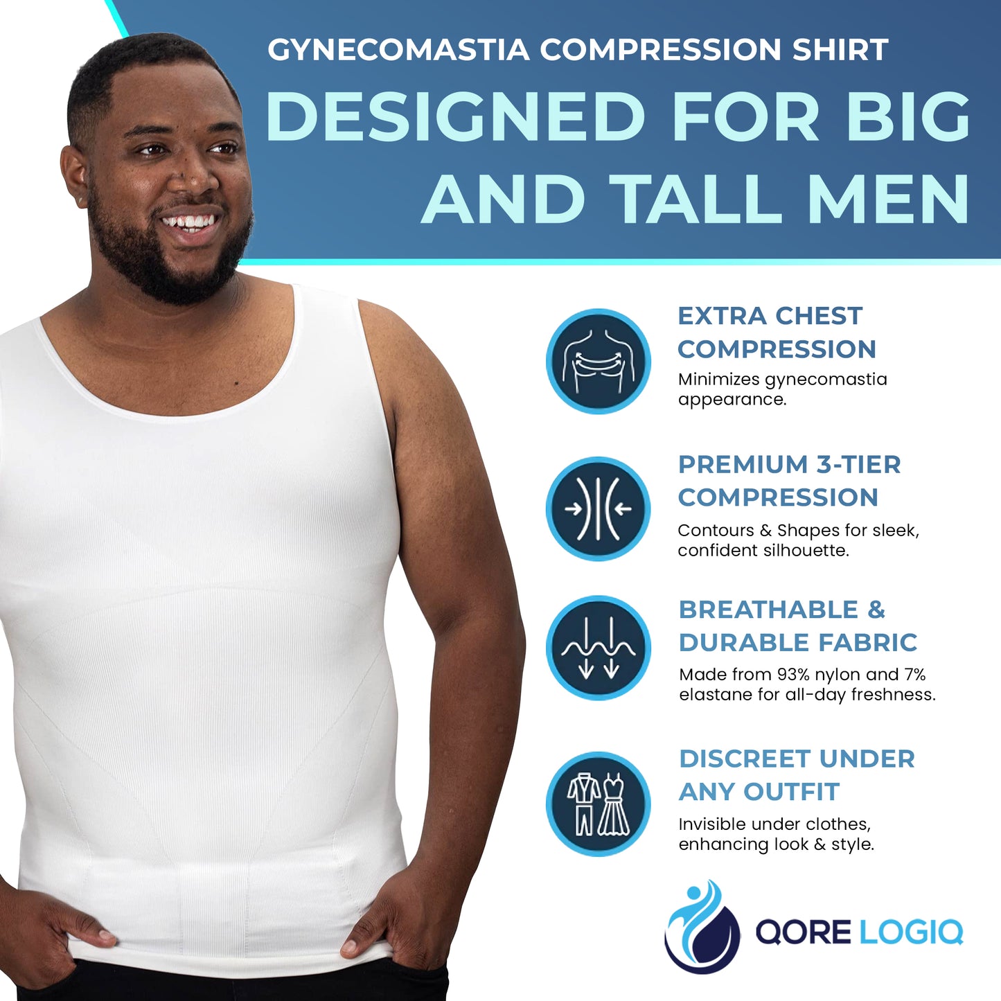 Compression Shirt Tank Top | Tall Length White - QORELOGIQ