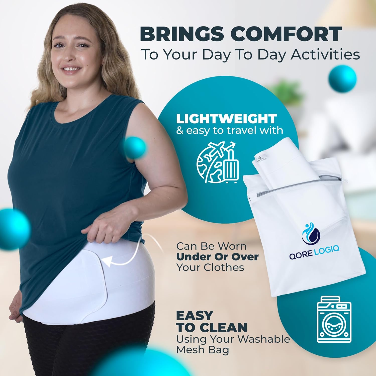 Plus Size 12 Inch Abdominal Binder - QORELOGIQ||color_white&fit12_inch