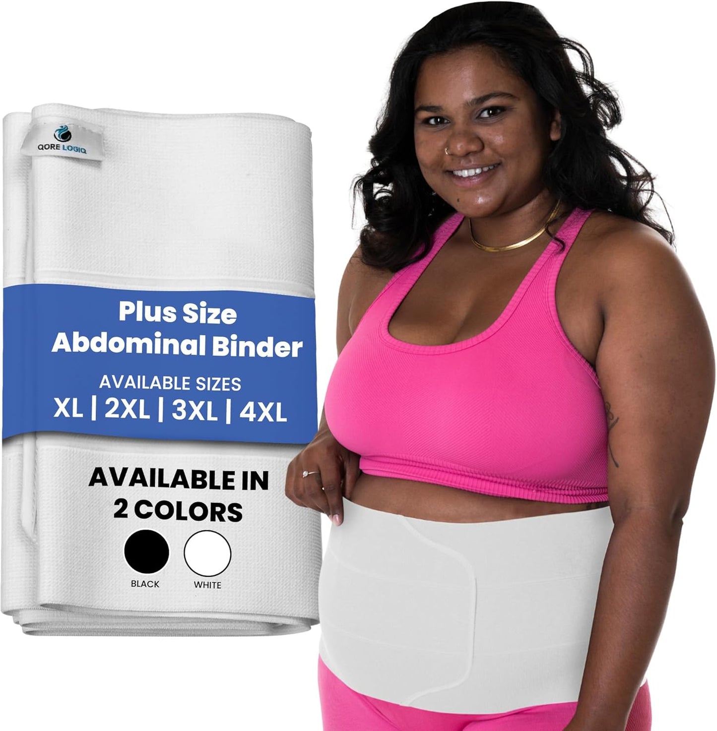 Plus Size 9 Inch Abdominal Binder - QORELOGIQ||color_white&fit9_inch
