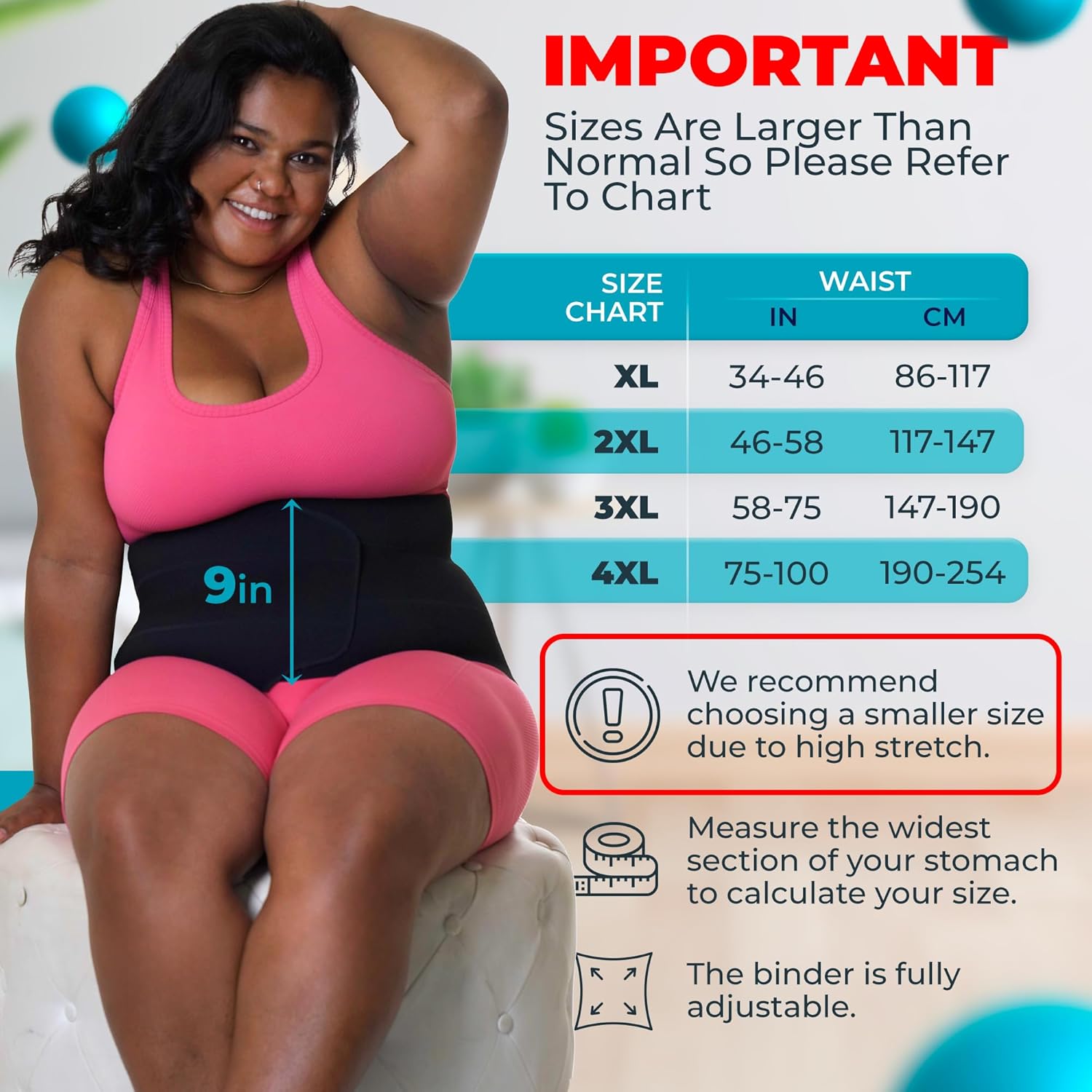 Plus Size 9 Inch Abdominal Binder - QORELOGIQ||color_black&fit9_inch