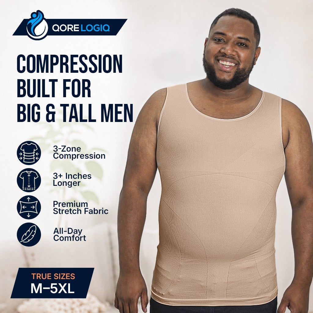 Compression Shirt Tank Top | Tall Length | Beige- QORELOGIQ  || color_beige&fit_tall
