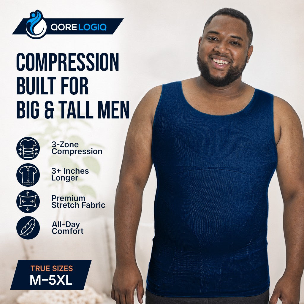 Compression Shirt Tank Top | Tall Length | Navy- QORELOGIQ || color_navy&fit_tall