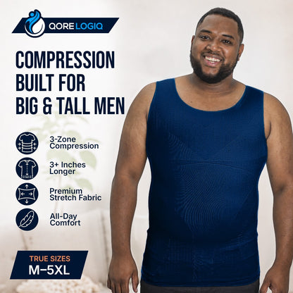 Compression Shirt Tank Top | Tall Length | Navy- QORELOGIQ || color_navy&fit_tall