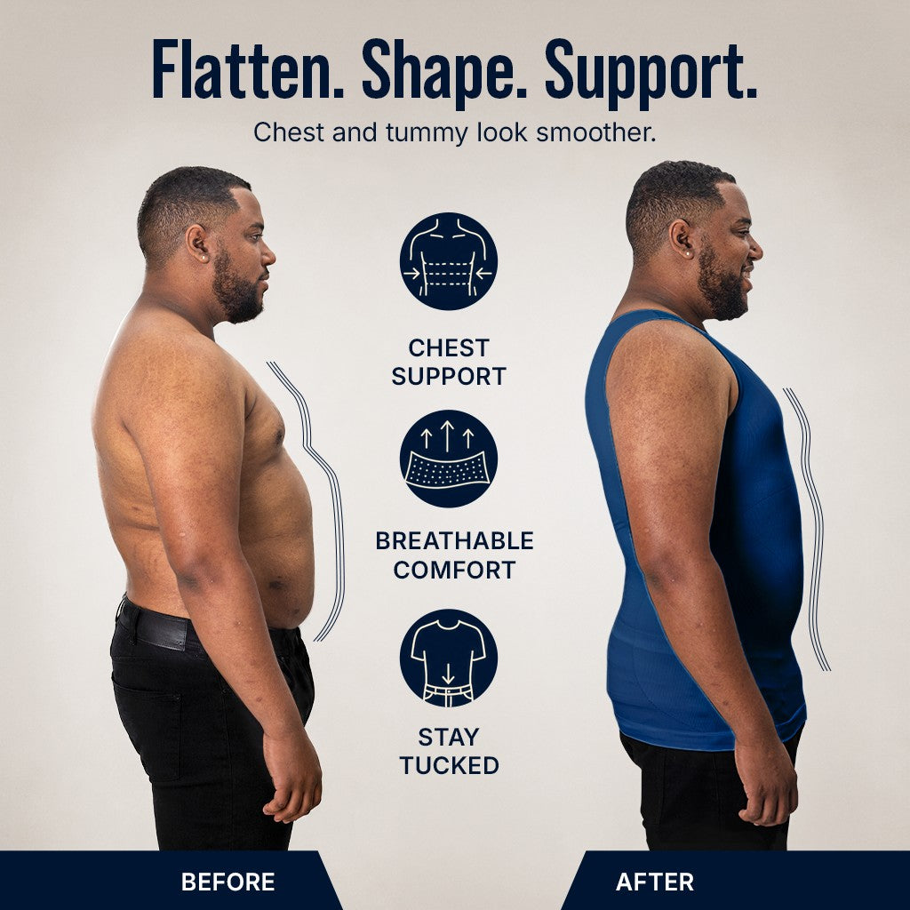 Compression Shirt Tank Top | Tall Length | Navy- QORELOGIQ || color_navy&fit_tall