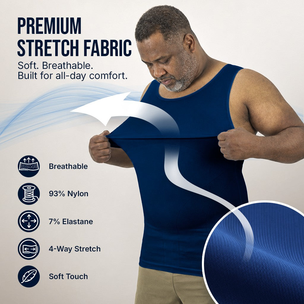 Compression Shirt Tank Top | Tall Length | Navy- QORELOGIQ || color_navy&fit_tall
