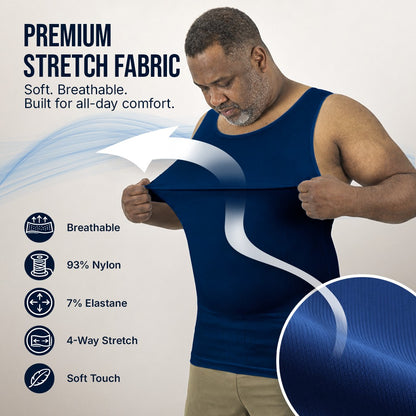 Compression Shirt Tank Top | Tall Length | Navy- QORELOGIQ || color_navy&fit_tall