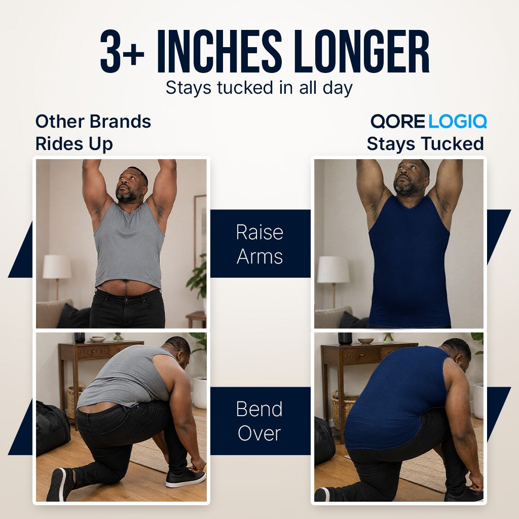 Compression Shirt Tank Top | Tall Length | Navy- QORELOGIQ || color_navy&fit_tall