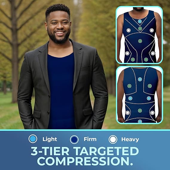 Compression Shirt Tank Top | Tall Length | Navy- QORELOGIQ || color_navy&fit_tall