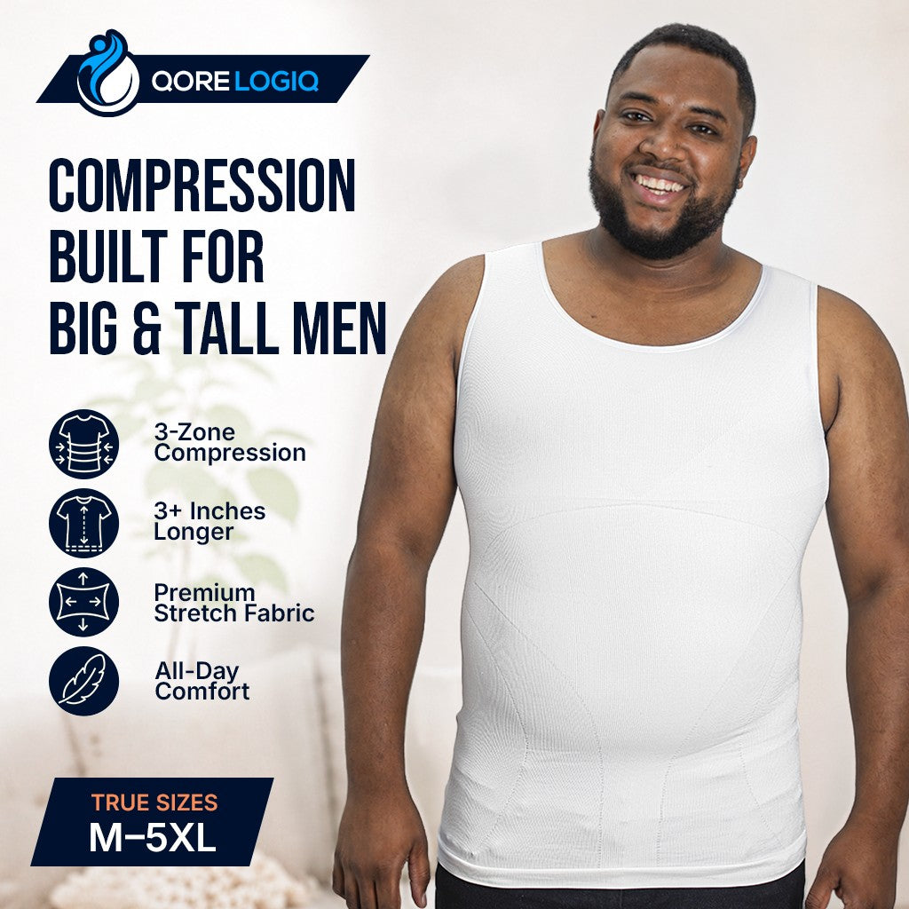 Compression Shirt Tank Top | Tall Length | White- QORELOGIQ  || color_white&fit_tall